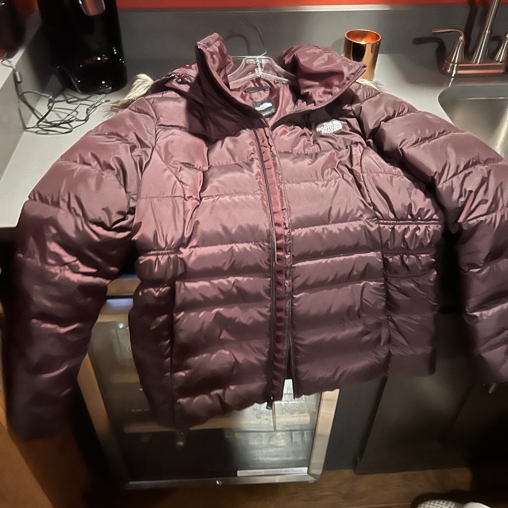 Plum North Face Ladies Large Jacket w Fur hood